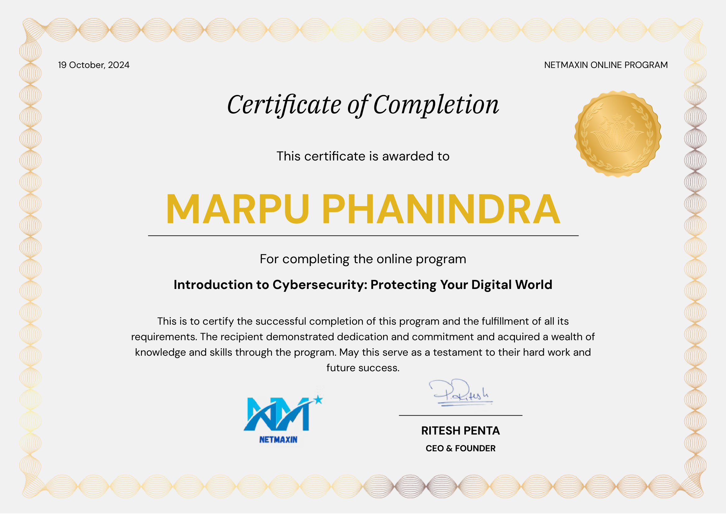 Introduction to Cybersecurity Certificate
